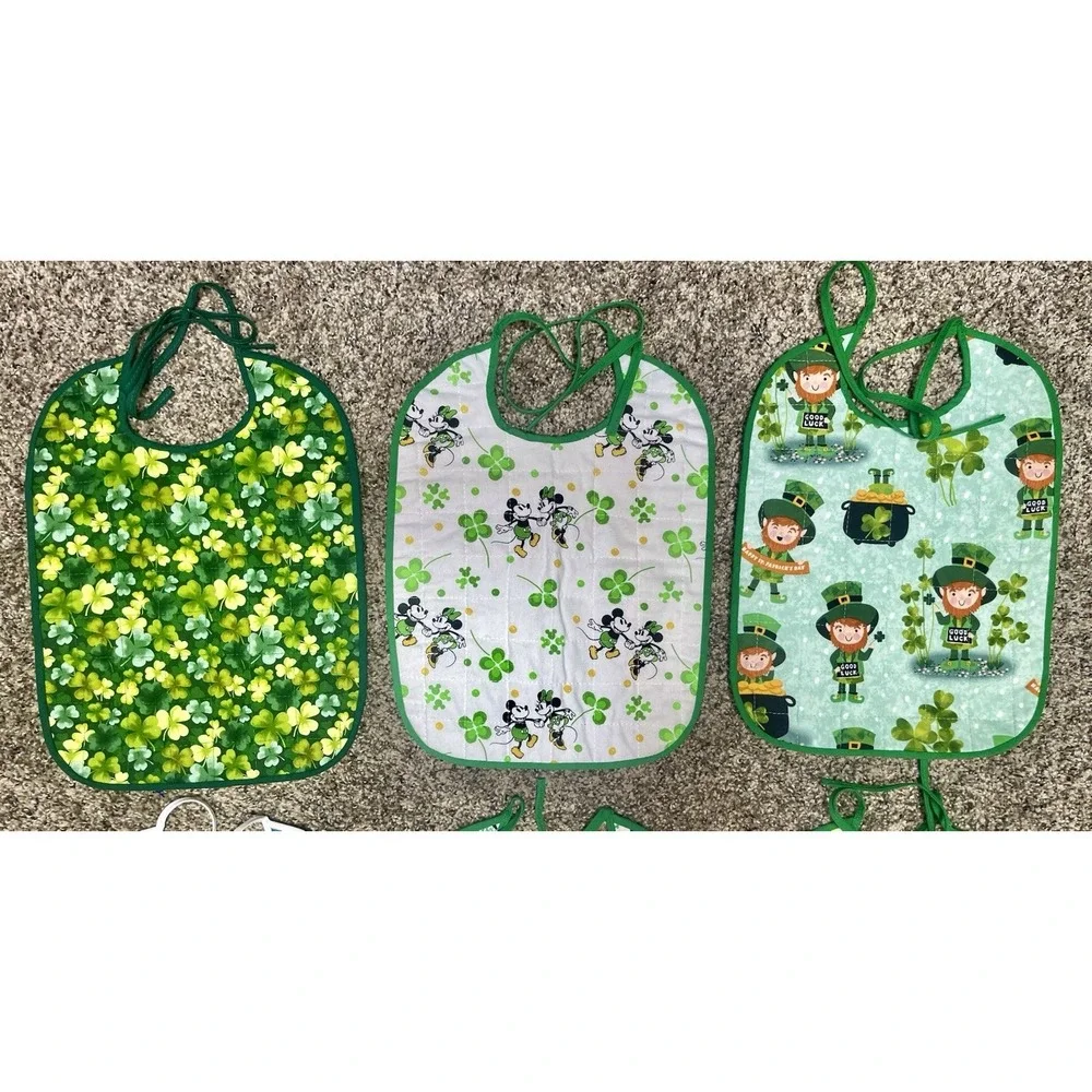 Lot Of 6‎ Quilted Handmade St. Patrick's Day Baby Bibs Large Size 12